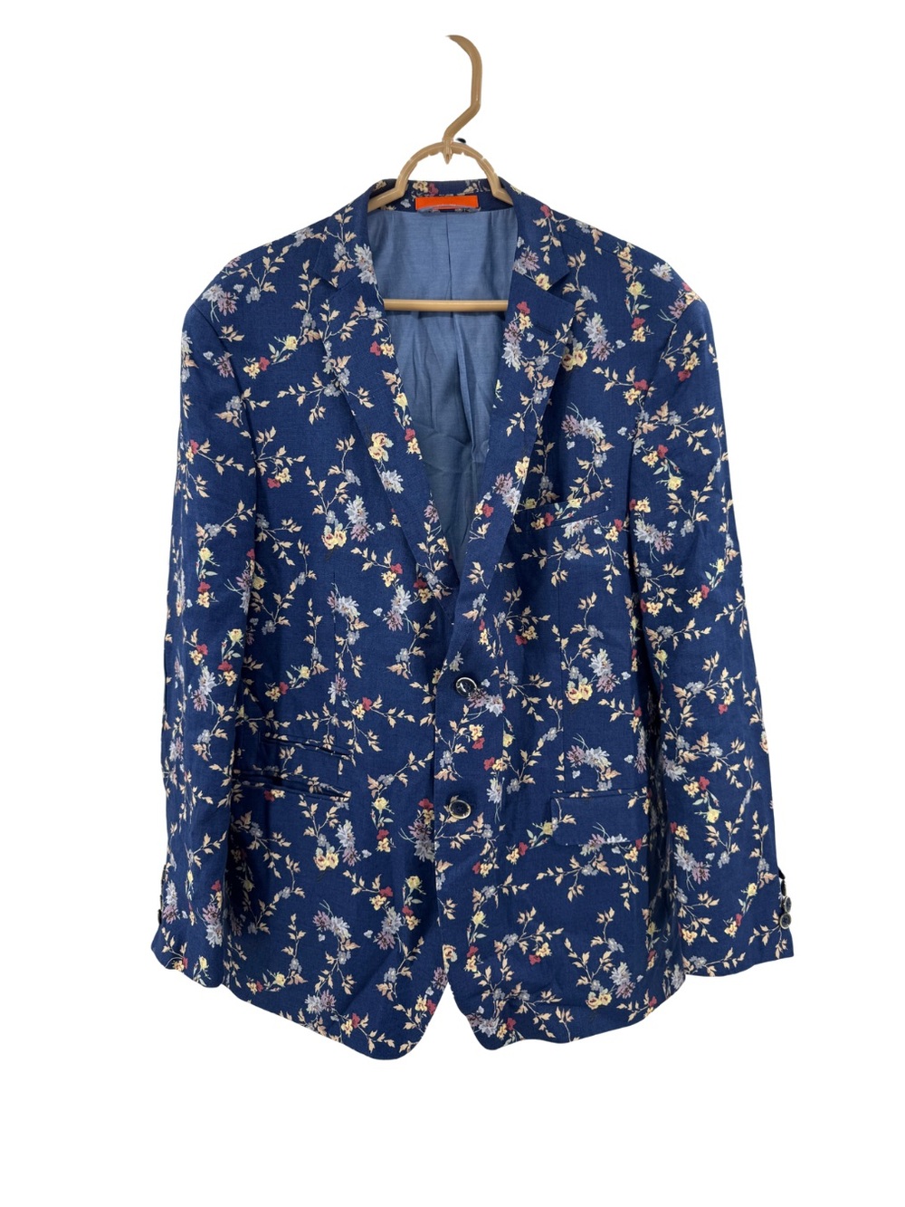 TALLIA Blue 100% Linen Sport Coat floral business casual 44R wedding HOCO summer